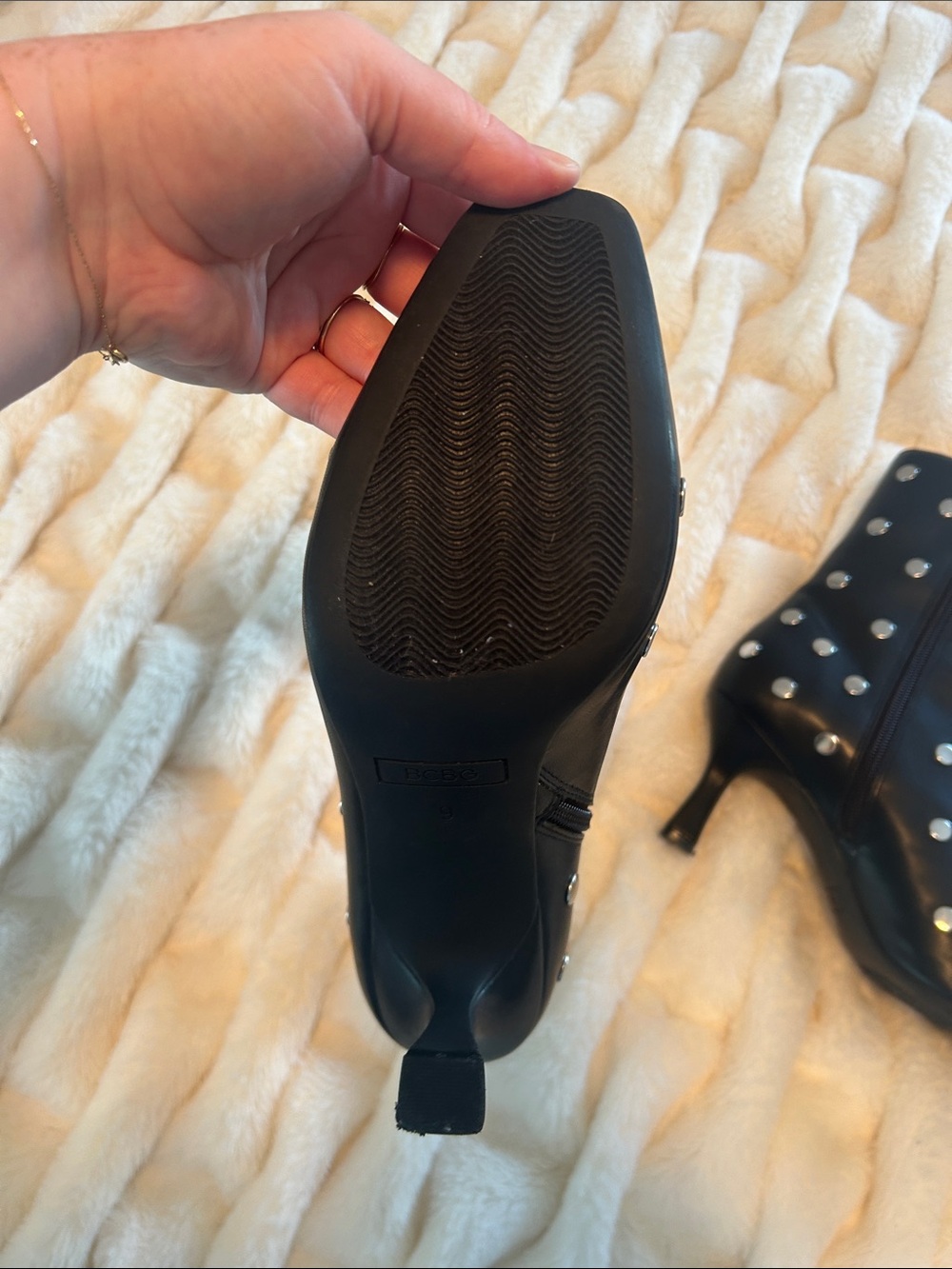 BCBG Black Studded Ankle Boots with Silver Accents - Picture 3 of 5